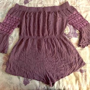 Purple ruffled romper, size M